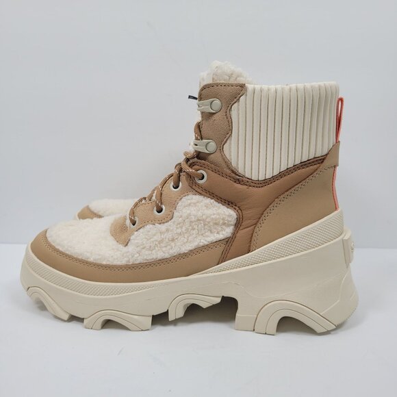Sorel Brex Leather & Faux Shearling Women's Beige Cream Boots US Size 8 NWT - Picture 2 of 10